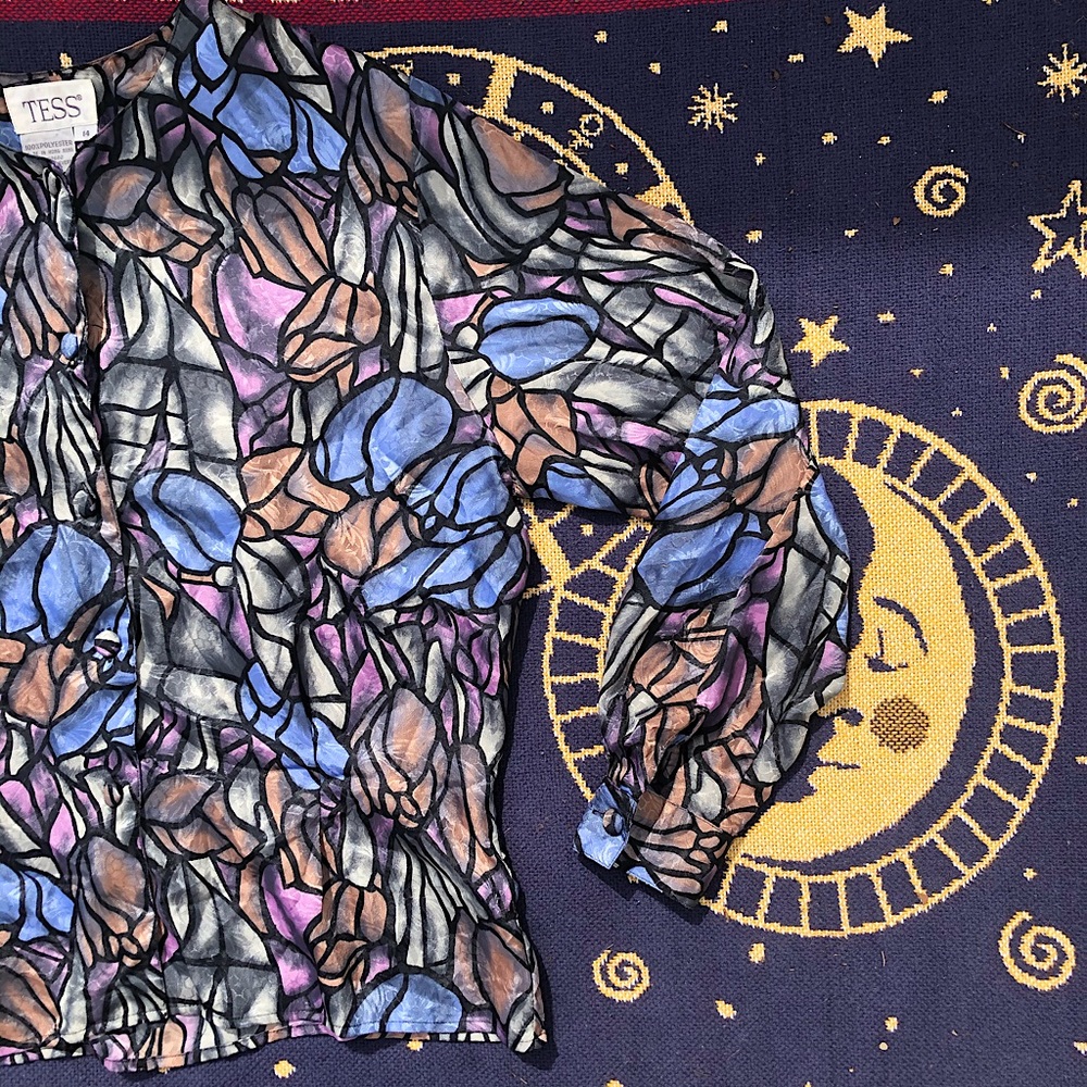 VTG | 90’s Stained Glass Design Button Up Blouse 14